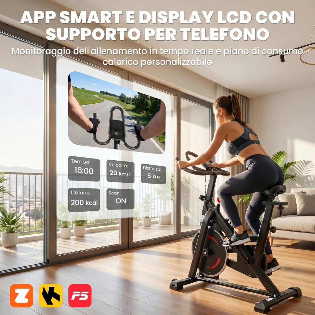 Bici Casa, Stazionaria con APP, Resistenza Magnetica 0-100%