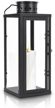 Lanterna da Giardino Decorativa - Grande Lanterna a Candela - Lampada a Vento in Metallo - Piastra per Sospensione o Posizionamento - Dimensioni 35x13,5x13,5 cm - Eccellente Circolazione dell'Aria - Supporto per Candelabri