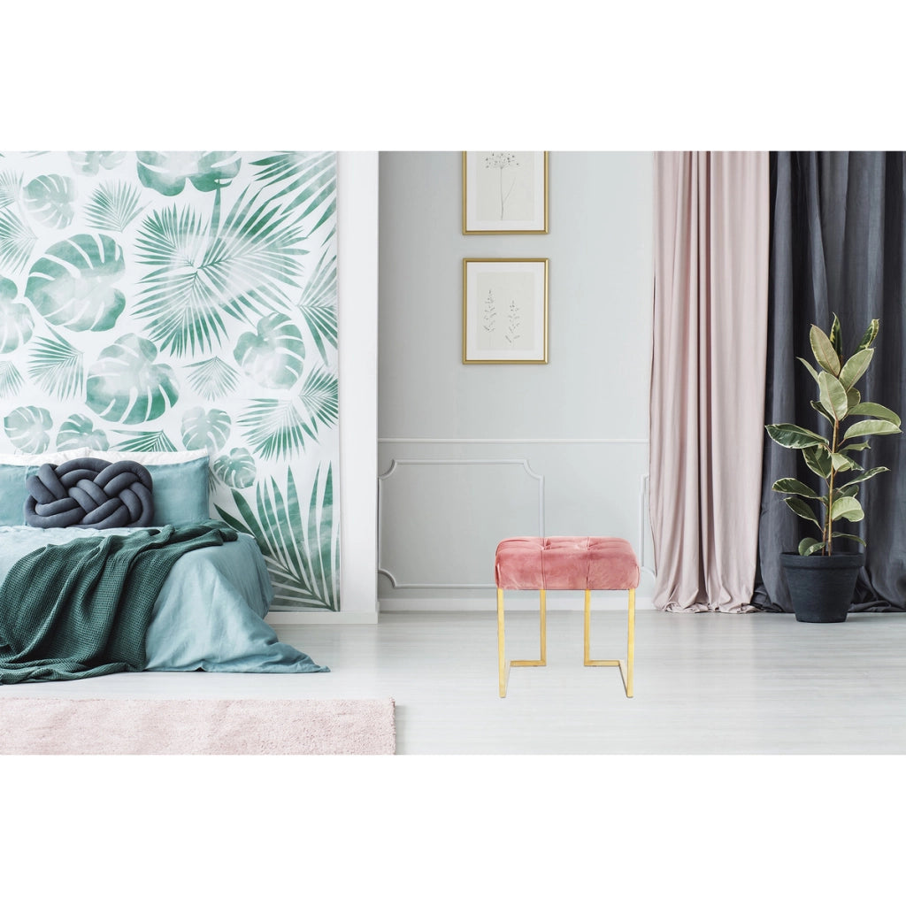 Pouf quadrato Rarity in velluto rosa antico e acciaio oro