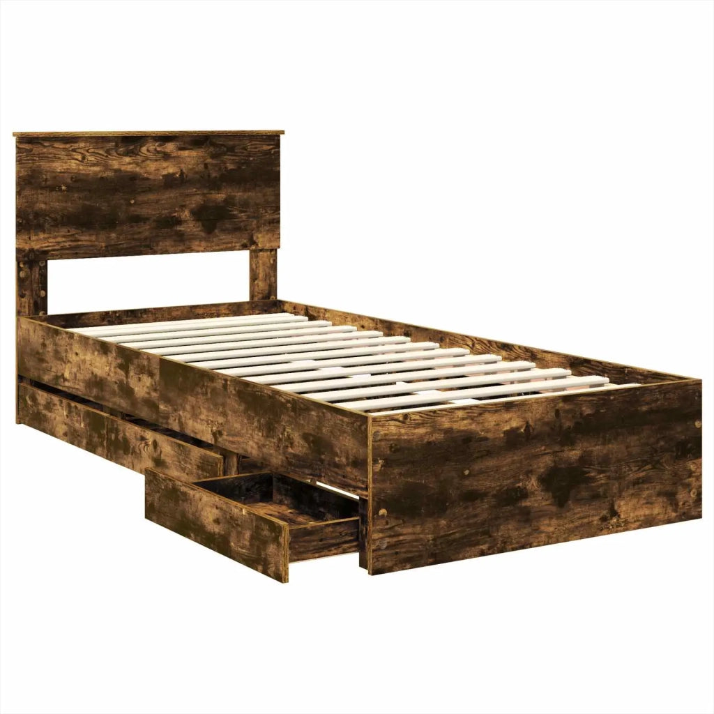 Struttura del letto con cassetto Rovere fumé 75 x 190 cm 3408037