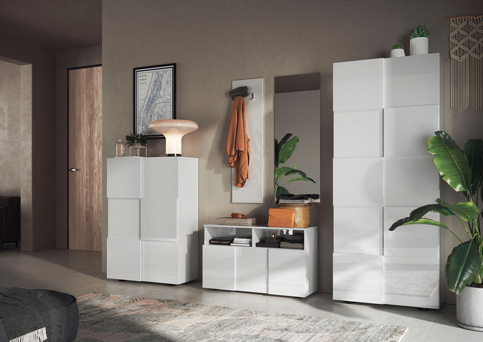Set Ingresso Mobile 1 Anta a Ribalta Appendiabiti 91x36x165 cm e Specchio 50x110 cm Modello Dama Bianco Lucido