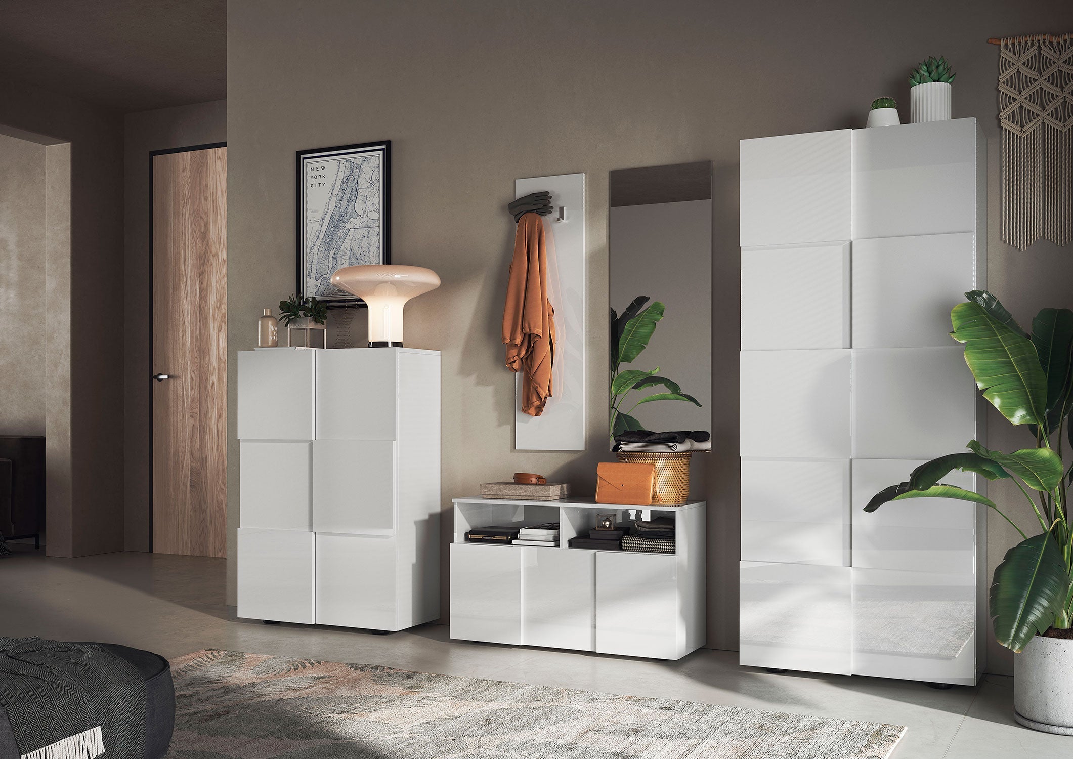 Mobile Multiuso 2 Ante con 5 Ripiani 78x36x115,5 cm Modello Dama Bianco Lucido