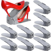 Set di 10 Rack per Scarpe Regolabili con 3 Livelli di Altezza, Non-Slittante in Plastica Grigia, Risparmio di Spazio