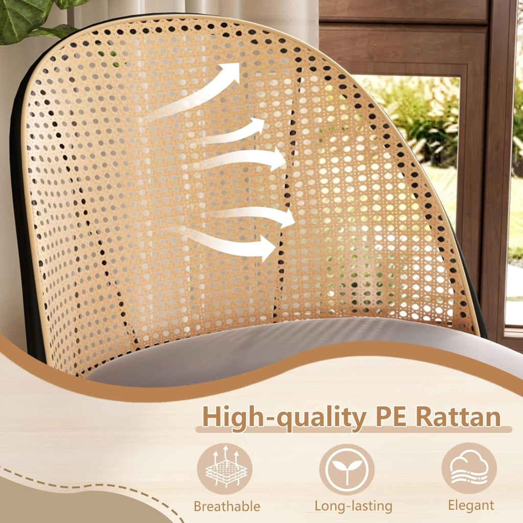 Set di 2 sedie da pranzo in rattan, da cucina senza braccioli con schienale intrecciato e gambe in metallo, da ristorante, portata fino a 150 kg, sedie imbottite in rattan