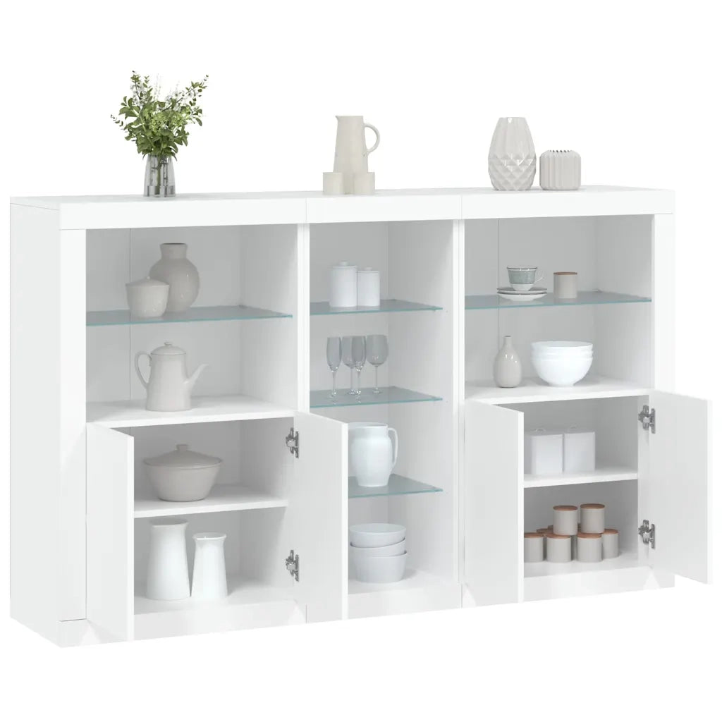 Credenza | Madia | Buffet da pranzo | Armadio da pranzo con Luci LED Bianca 162x37x100 cm
