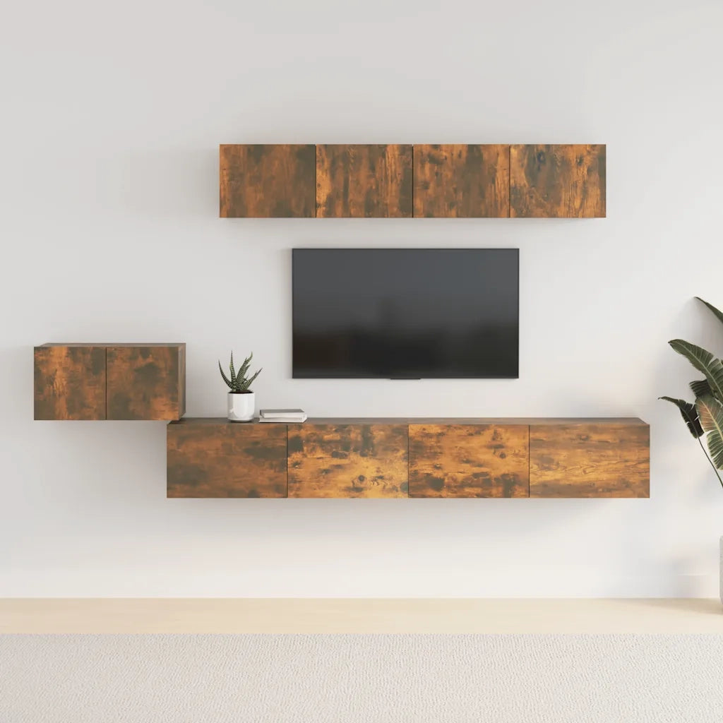 Set di Mobili Porta TV 5 pz-Set di 5 Credenza per TV Rovere Fumo in Legno Multistrato 196441