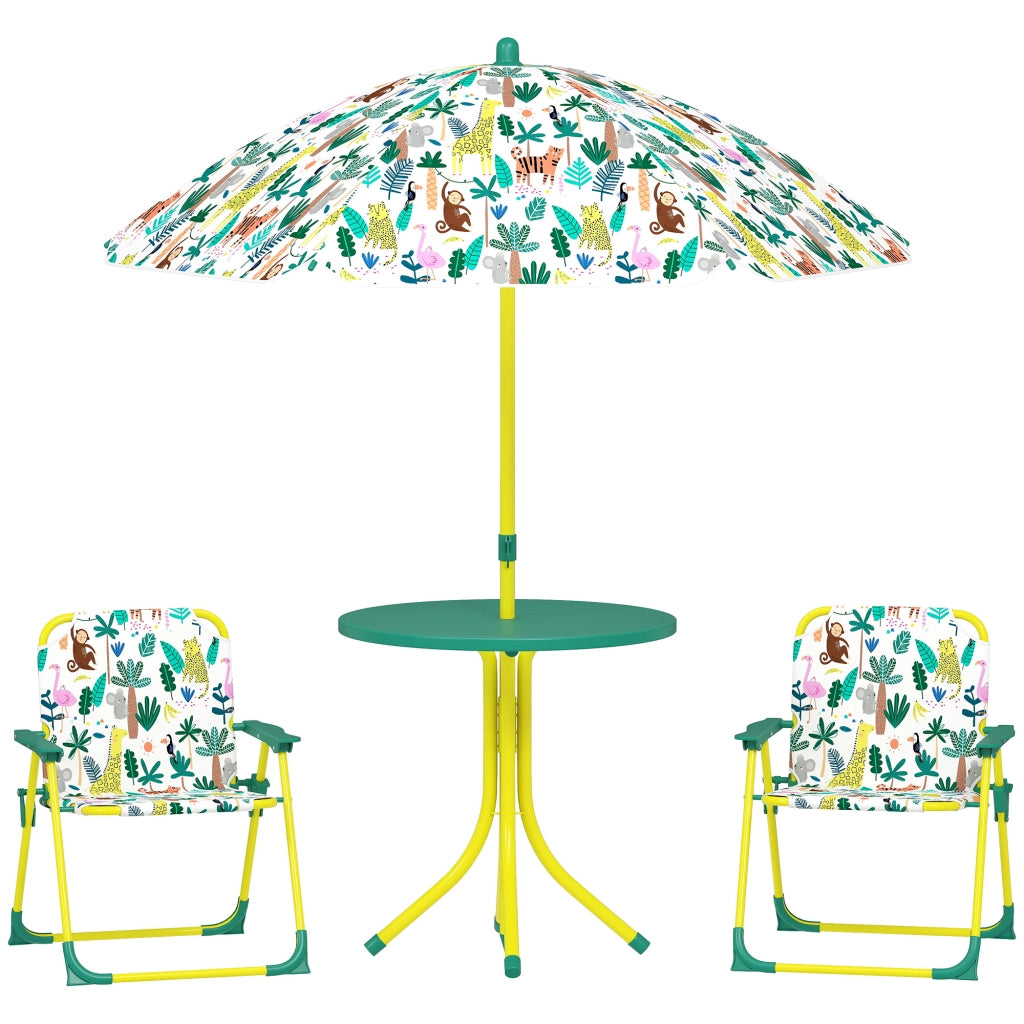 Set Tavolo e Sedie per Bambini con Ombrellone per Esterno in Acciaio Verde