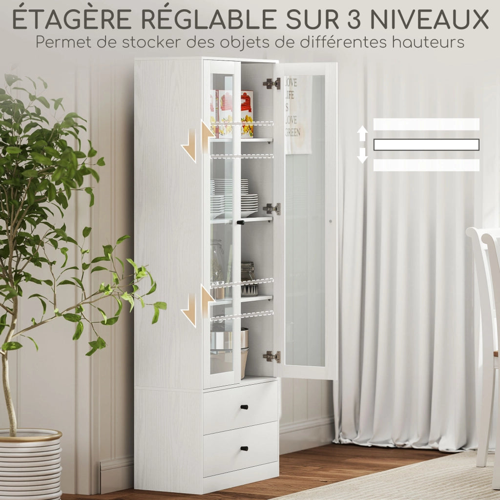 Armadio con ante a vetri, ripiani regolabili e 2 cassetti ¨C Minimal ¨C 59x30x164 cm, bianco