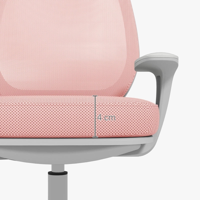 Sedia da ufficio ergonomica girevole regolabile in altezza con schienale in rete di poliestere rosa 55 × 48 × 82,5-94,5 cm