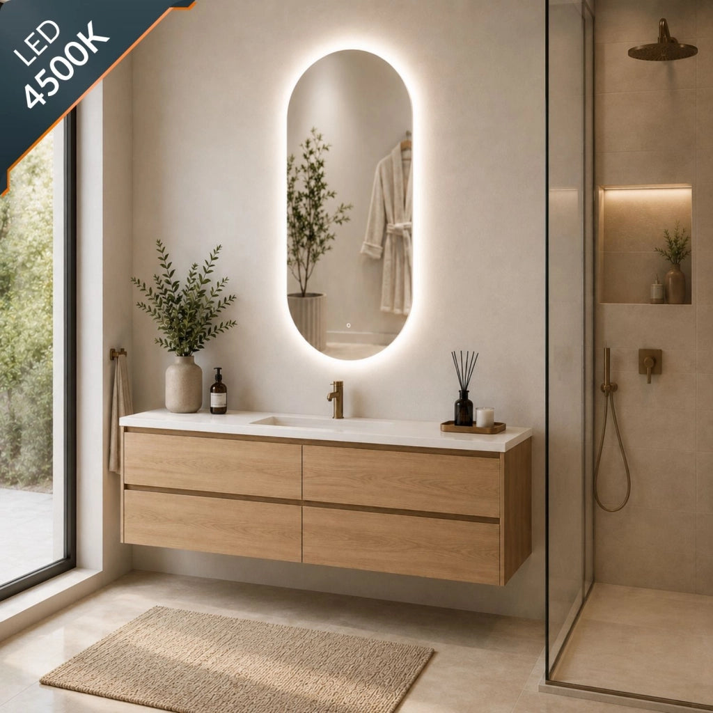 Specchio per bagni ed ambienti ovale retroilluminato a led con interruttore touch *** misure 60x100 cm, tonalità dim...