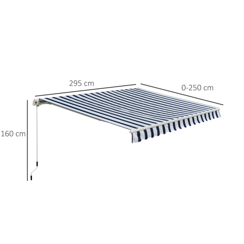 Easycomfort Tenda da Sole a Bracci per Esterno con Manovella, Metallo e Poliestere, 3x2.5m Blu e Bianco
