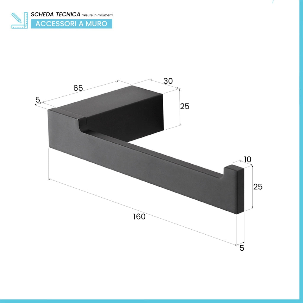 Set con appendino, porta rotolo e porta salviette a muro nero Sky