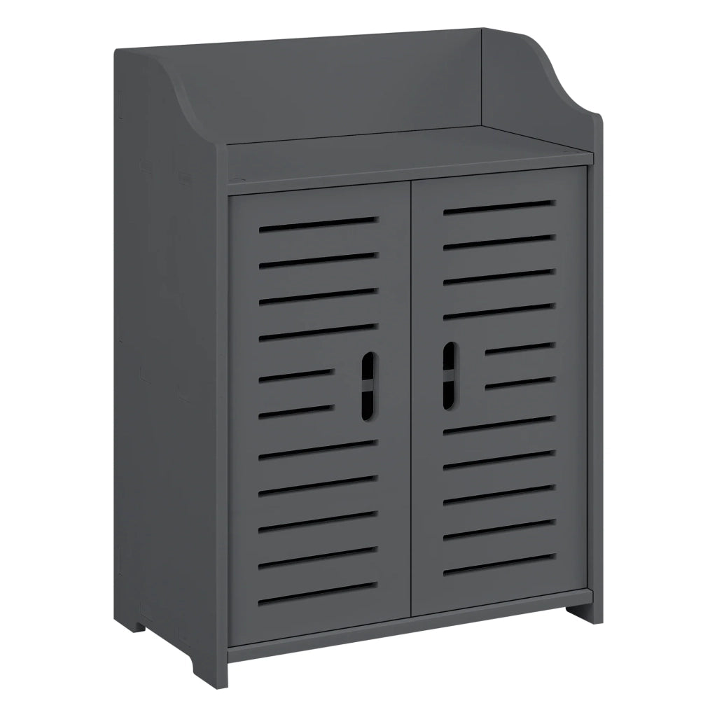 Mobiletto da bagno di design con ripiani mobile contenitore a 2 ante legno composito 62 x 45 x 25 cm grigio scuro 03_0005833