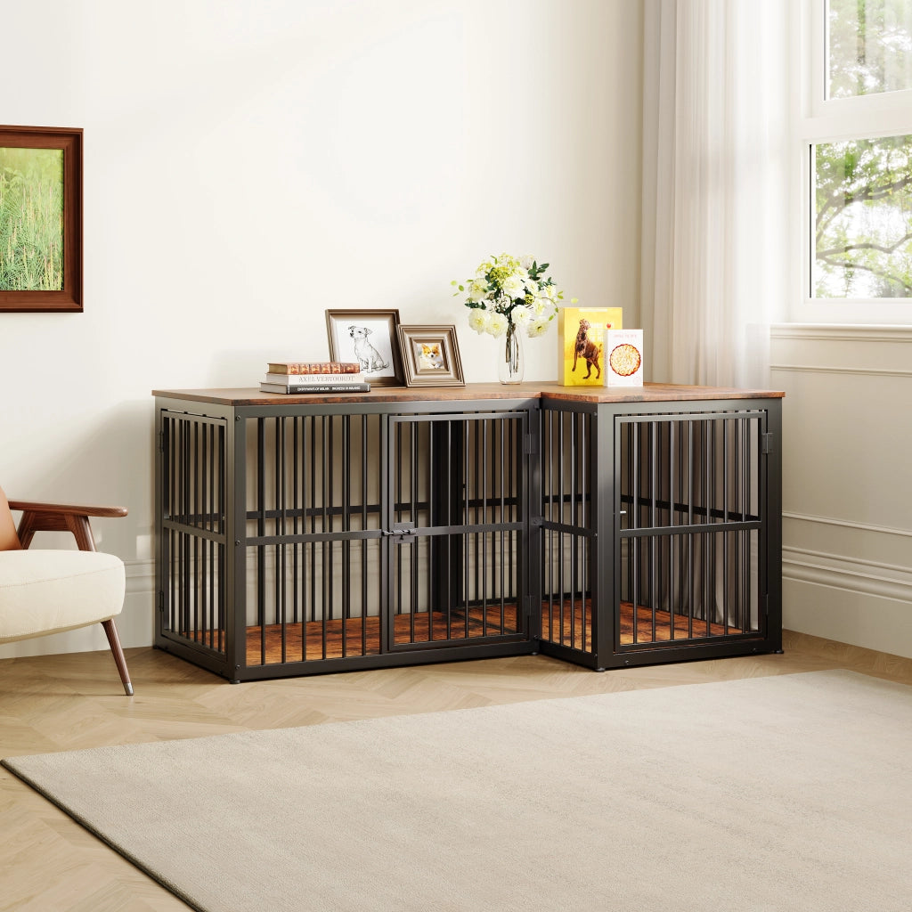 GABBIA CANE Arredo 84x56x66 cm 3 porte Nero/Marrone