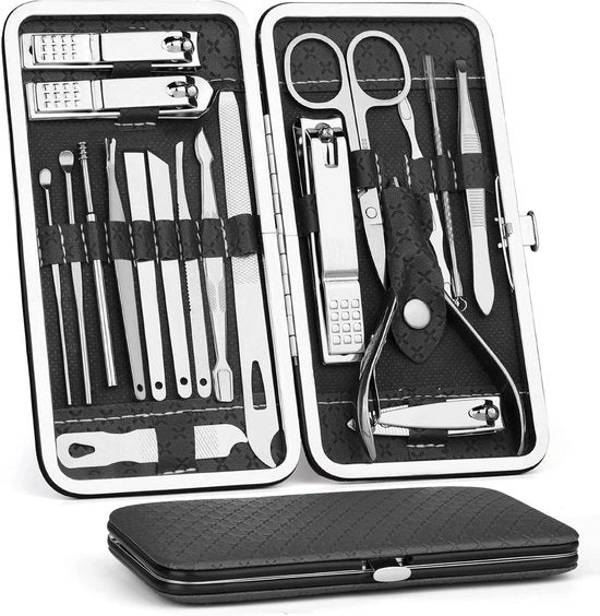 Set di 19 strumenti per tagliacapelli a mano - Kit completo per cura delle mani e dei piedi - Strumenti in acciaio inossidabile per il trattamento della bellezza