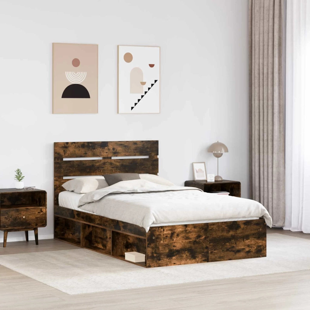 Struttura del letto Rovere fumé 135 x 190 cm Pino massello 3411756