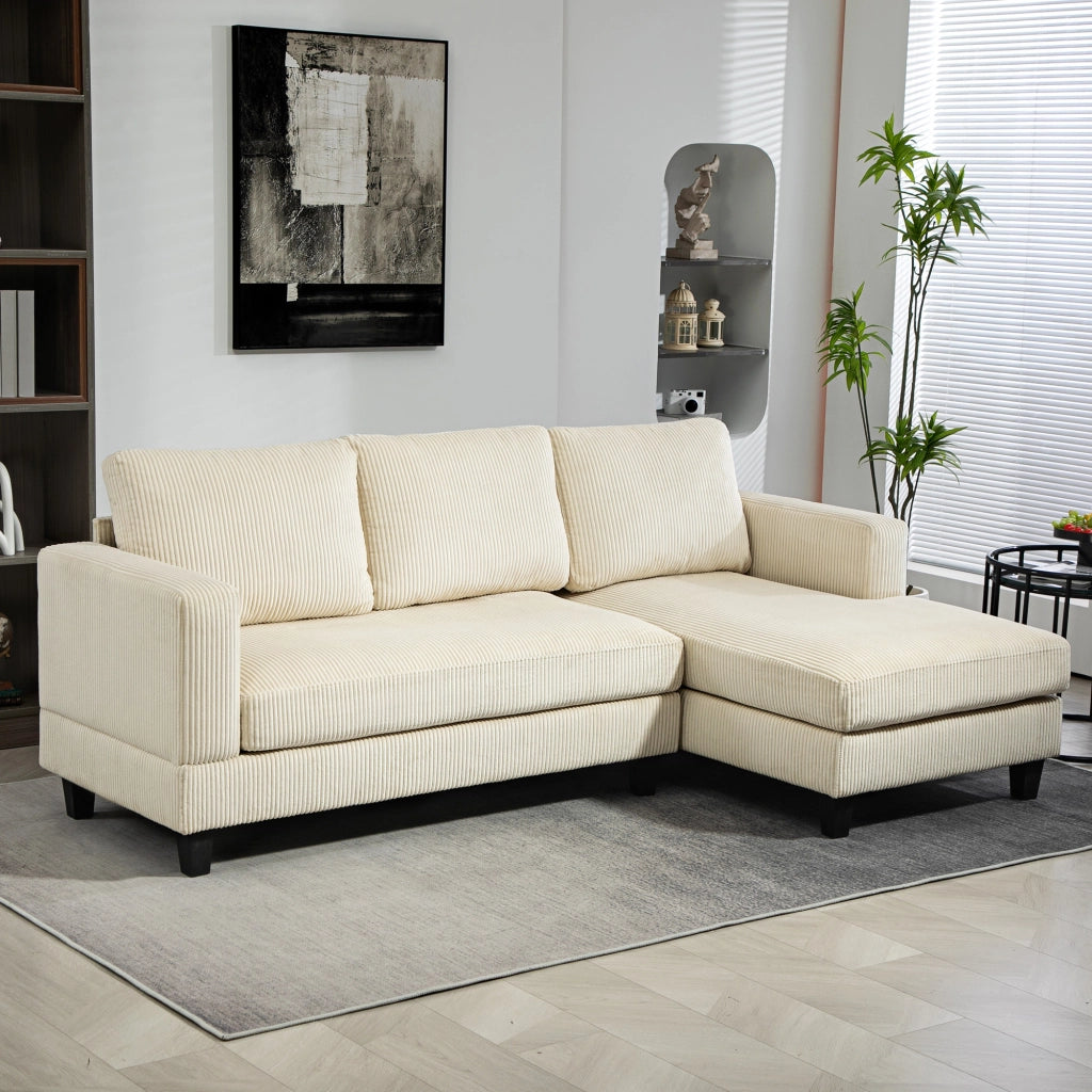 Divano Angolare 3 Posti con Chaise Longue ¨C Zephmum ¨C Velluto Antimacchia Beige 214 cm