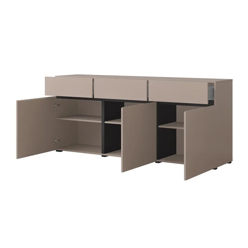 Buffet colore beige e nero 180cm collezione HAVANA. Credenza design con 3 porte e 3 cassetti.