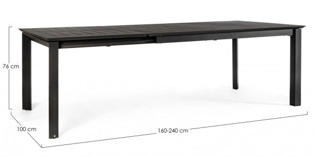 Tavolo Allungabile Konnor 160-240x100 cm Antracite in Alluminio