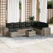 Set Divano da Giardino 9pz con Cuscini Grigio Chiaro Polyrattan