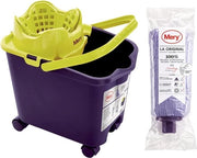 Set con contenitore e asciugamano - Assorbe molto - Superficie di asciugatura automatica - Rotazione 360 gradi - Testa di asciugamano grande extra - Nessuna goccia - Blu - 14 l - Dimensioni: 382 x 255 x 395 cm