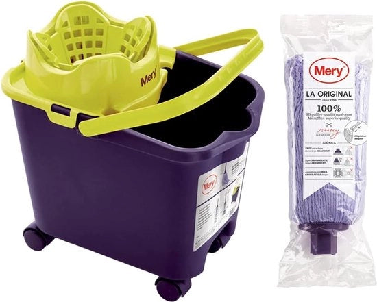 Set con contenitore e asciugamano - Assorbe molto - Superficie di asciugatura automatica - Rotazione 360 gradi - Testa di asciugamano grande extra - Nessuna goccia - Blu - 14 l - Dimensioni: 382 x 255 x 395 cm
