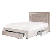 Letto contenitore tappezzeria in velluto beige 140 x 200 cm trapuntato testiera alta cassetti Glam Design