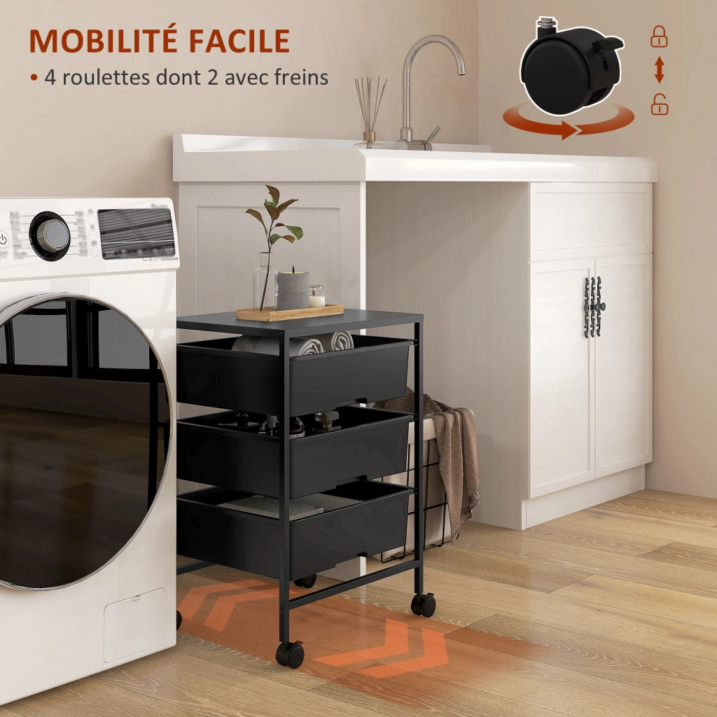 Tavolino rotondo a rotelle in metallo ¨C zephmum ¨C nero, 3 livelli