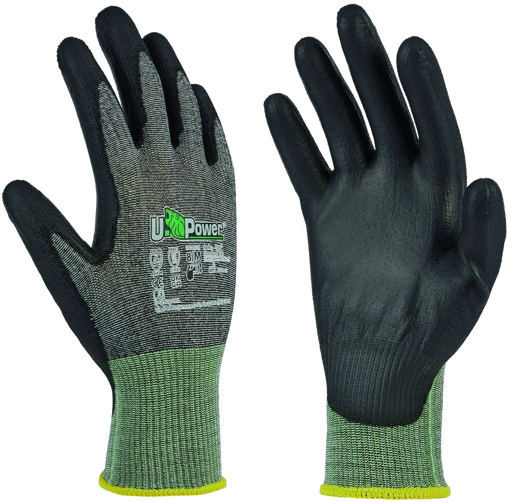 U-Power GUANTI DA LAVORO ANTITAGLIO B SAMBA IN NYLON/PU- FOAM Col. Grigio/Verde  tg. 8 12.00 paia