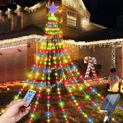 Luci a Soffio per Esterno con Fontana di Fuoco 20 m 9 Filari Decorazione per Albero di Natale Topper Stelle 198 LED 8 Modalità Impermeabile Decorazione per Giardino