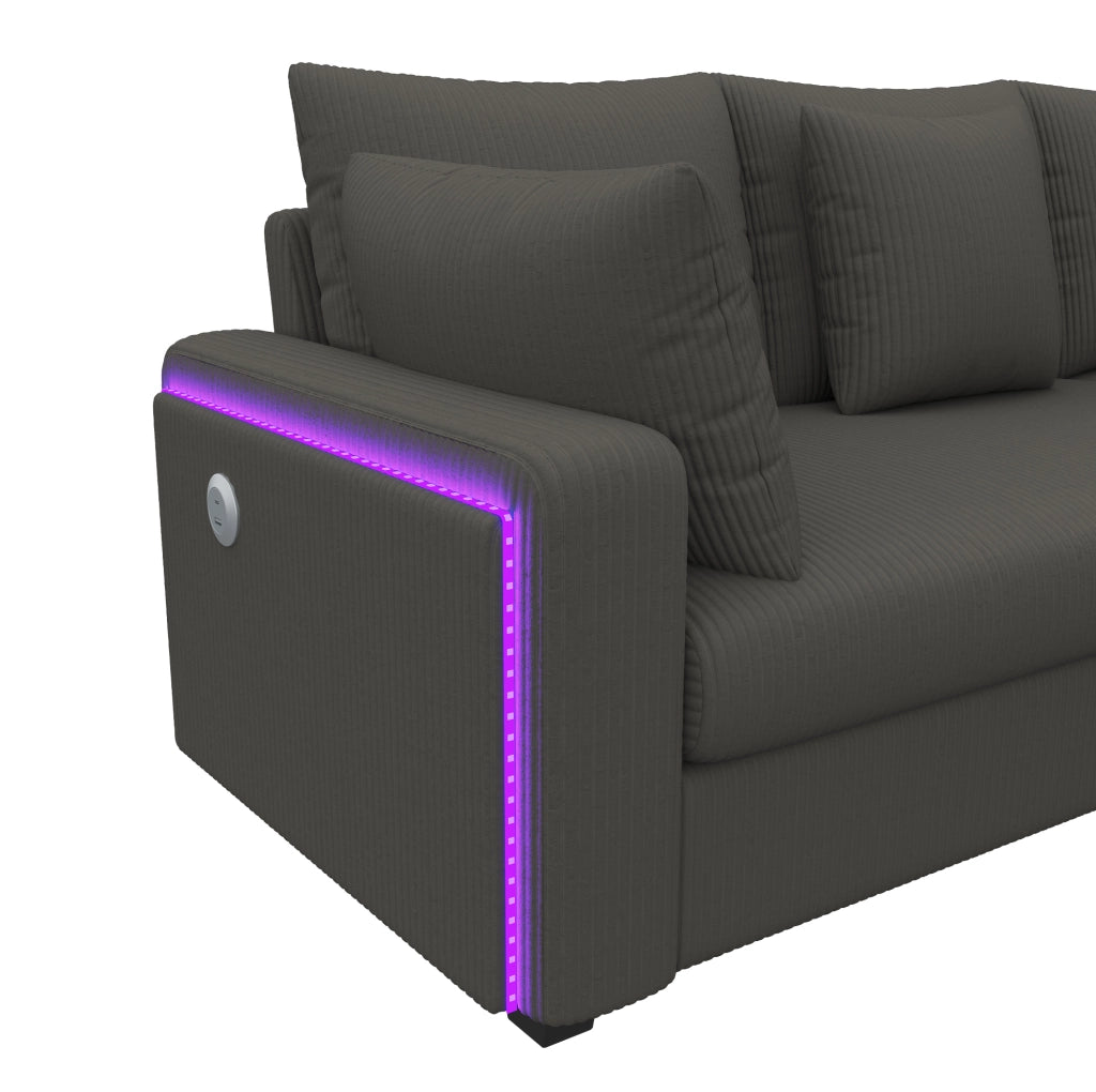 Divano angolare 4-5 posti 198x198 cm in velluto a coste grigio con LED e USB/USB-C HOMVRA