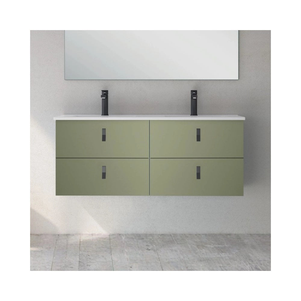 Mobile bagno sospeso doppio lavabo colore verde 4 cassetti Invicta 120x45x48H