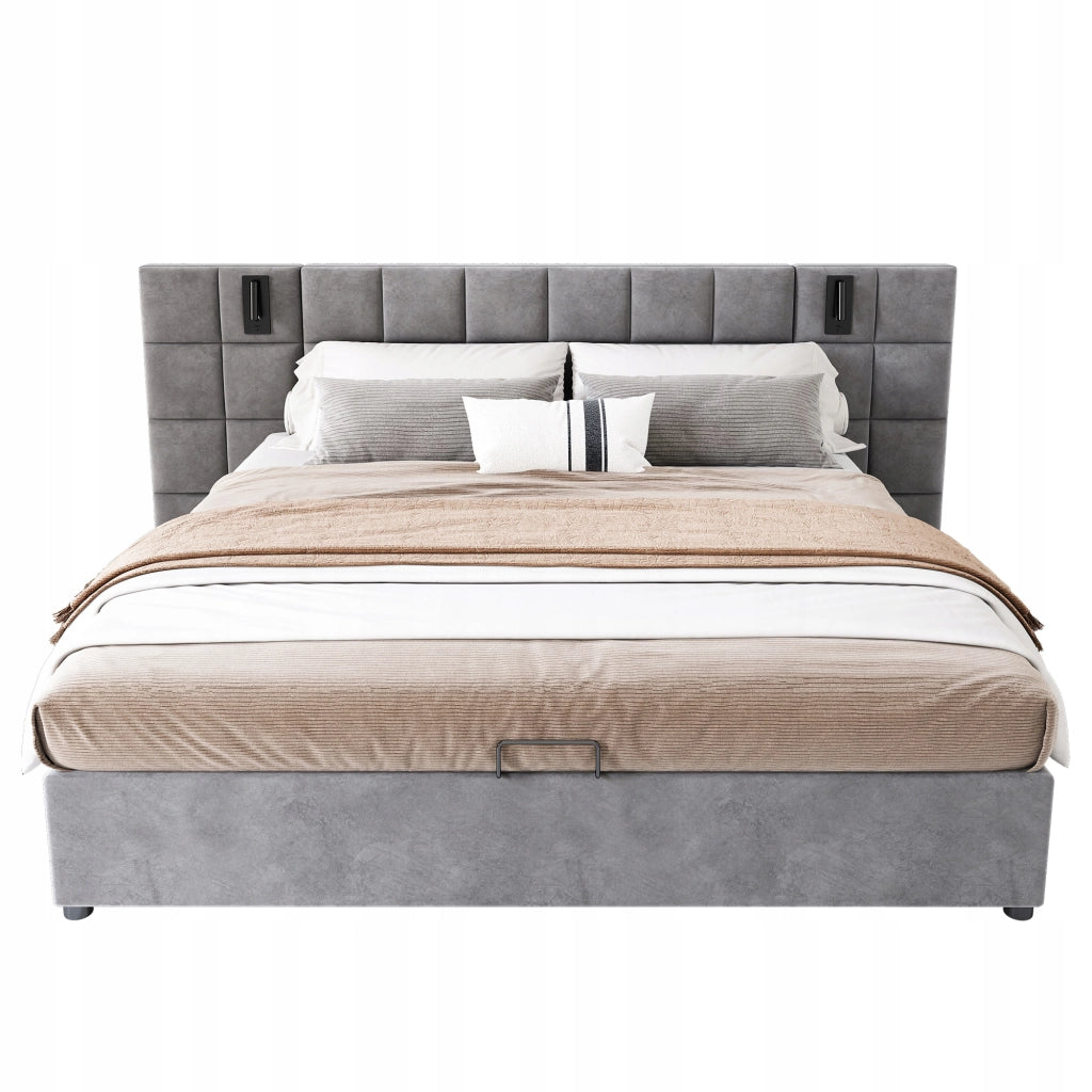 Letto imbottito - Xylo - 160x200 - Grigio - Velluto idraulico