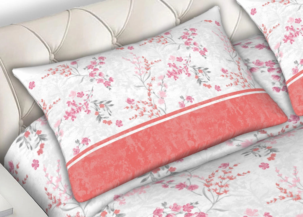 Completo Lenzuola 100% Cotone Made Italy Fantasia Floreale Venezia C.N - Matrimoniale - Rosa
