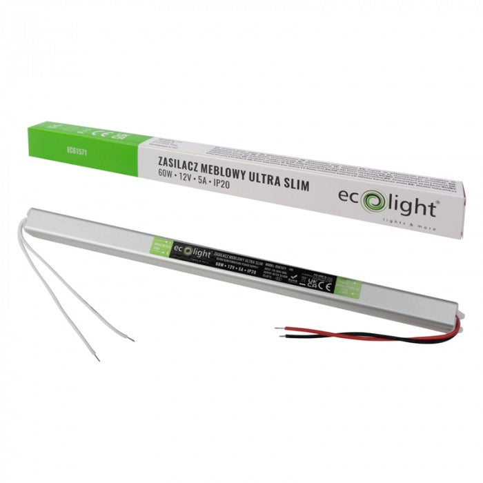 Alimentatore LED slim 60W 12V 5A IP20 per mobili Ecolight