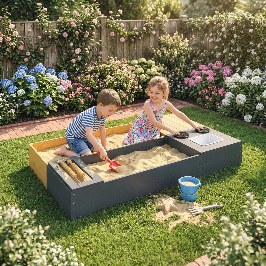Sandbox 2 Pezzi con Siedibanca e Lavabo Rimovibile ¨C Zephmum ¨C Legno 150x90cm Giallo