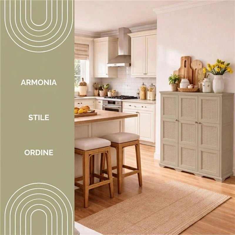 ARMADIO 3 ANTE TRAFIATO TAUPE 118X43X125 CM CON PUNTALI – MOBILE CONTENITORE ALTO SALVASPAZIO PER ZONA GIORNO E VERANDA