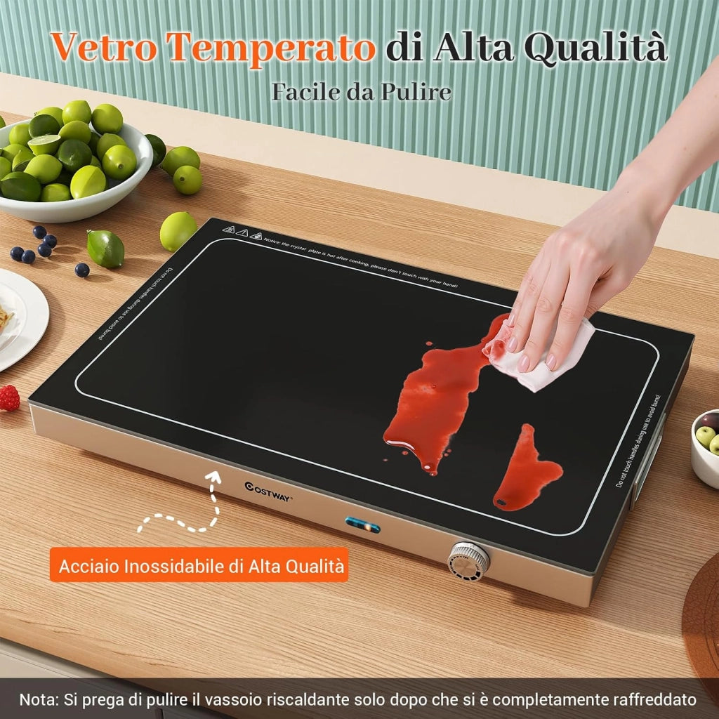 COSTWAY Vassoio Riscaldante Elettrico, con Temperatura Regolabile, Scaldavivande in Vetro Temperato con Termostato per Buffet, Feste ed Eventi, 50 x 29 cm
