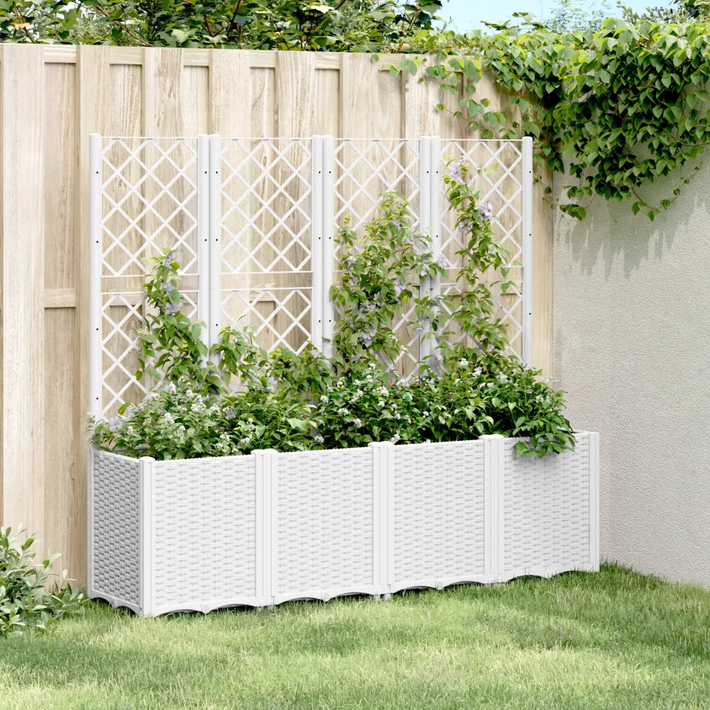 Fioriera | Cassetta per fiori | Vaso da Giardino con Traliccio Bianco 160x40x140 cm in PP