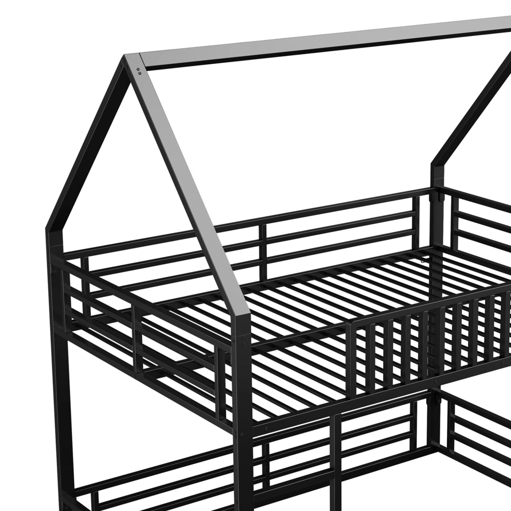 LETTO A CASTELLO 140x200 cm Nero in metallo con LED e 2 pacchi