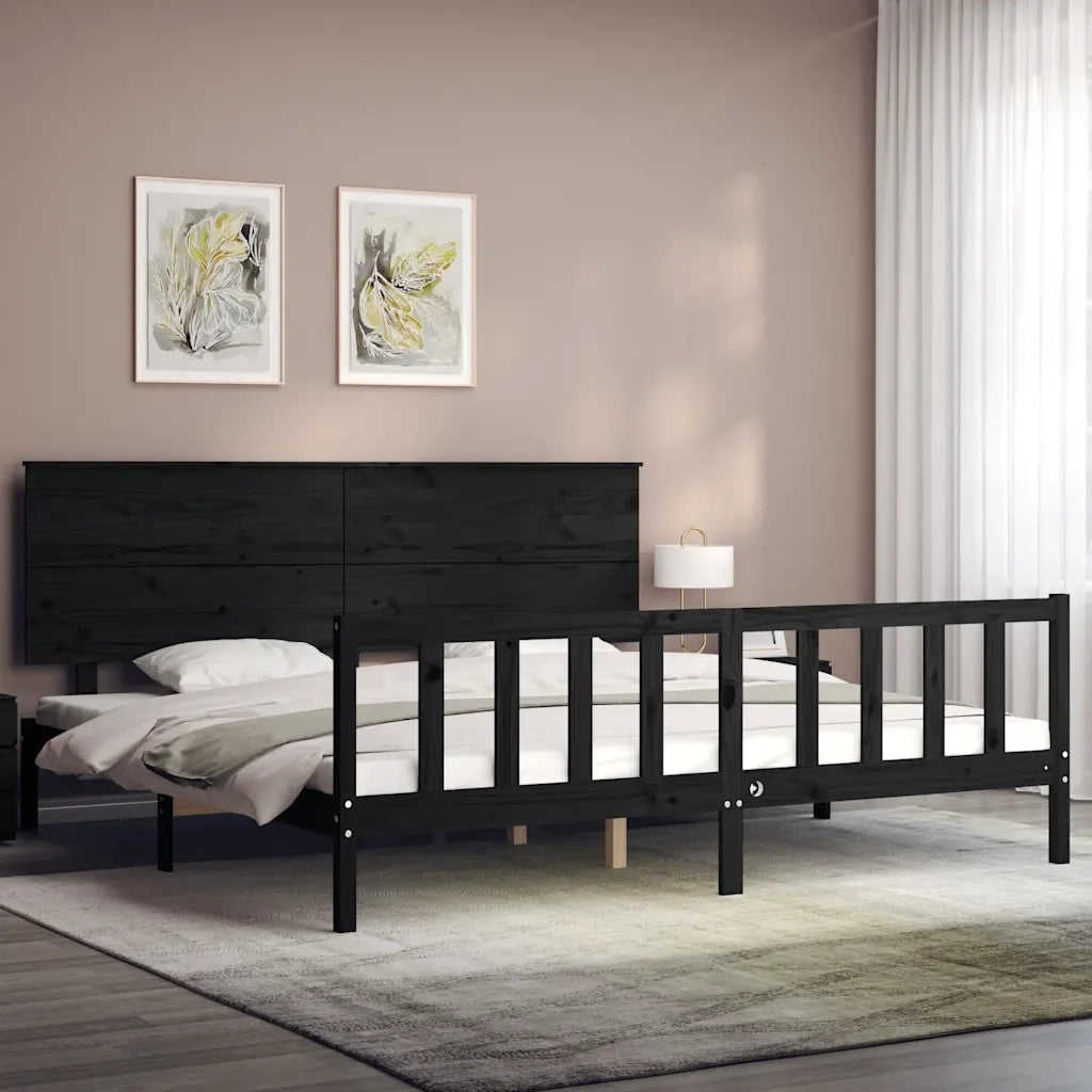 Giroletto con Testiera Nero 200x200 cm in Legno Massello 3193425