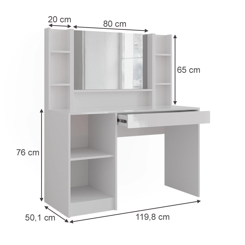 Vicco Tavolo da toeletta Bianco/bianco lucido 119.8 cm 4 parti