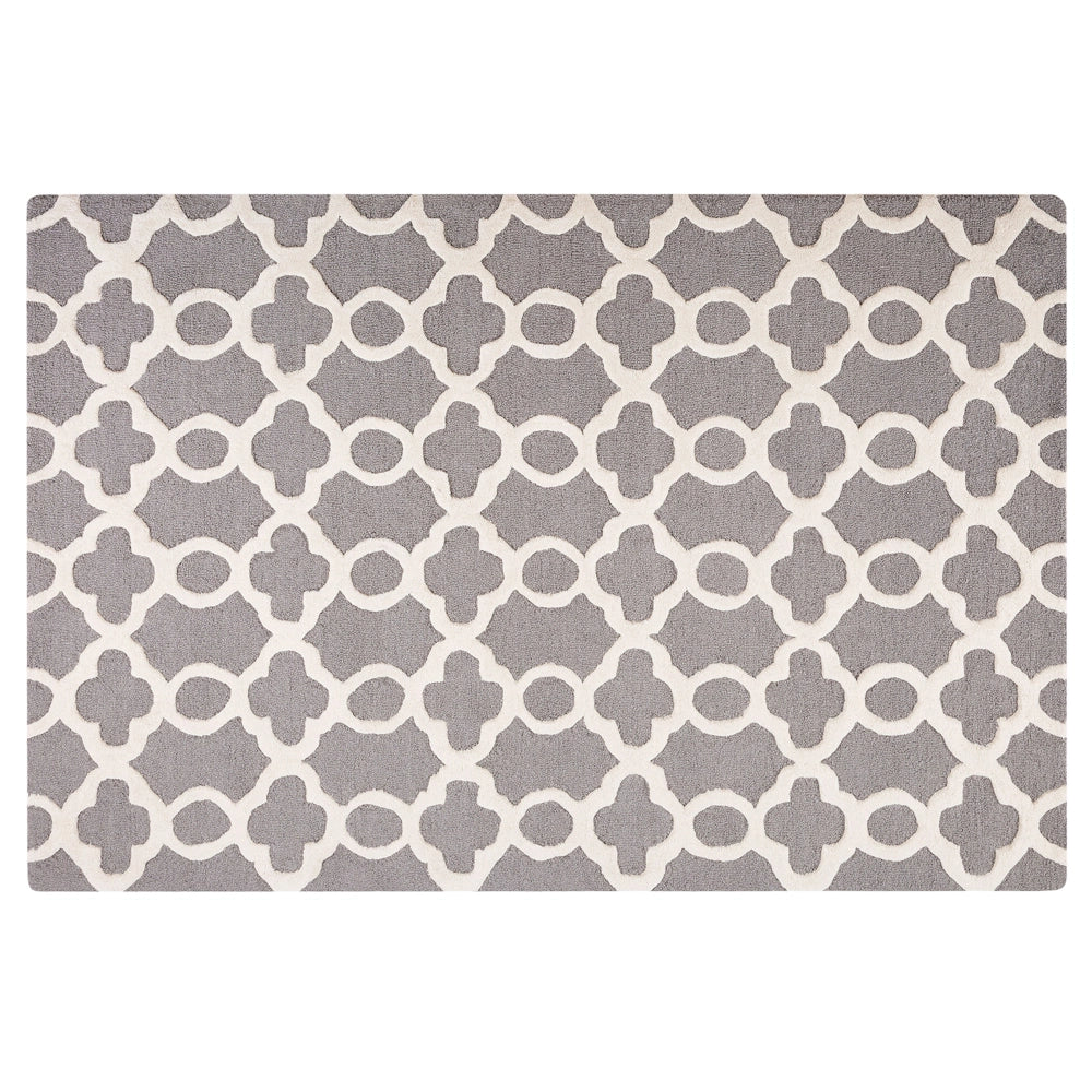 Tappeto Grigio Lana 160 x 230 cm Traliccio Quadrifoglio Trapuntato a Mano Orientale Trifoglio Marocchino