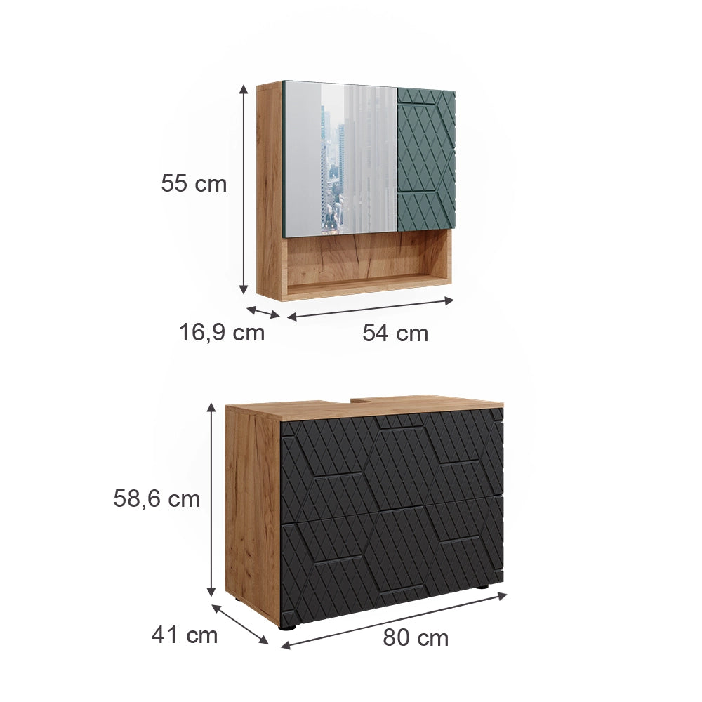 Vicco Set mobili bagno Antracite con struttura a nido d'ape 2 parti