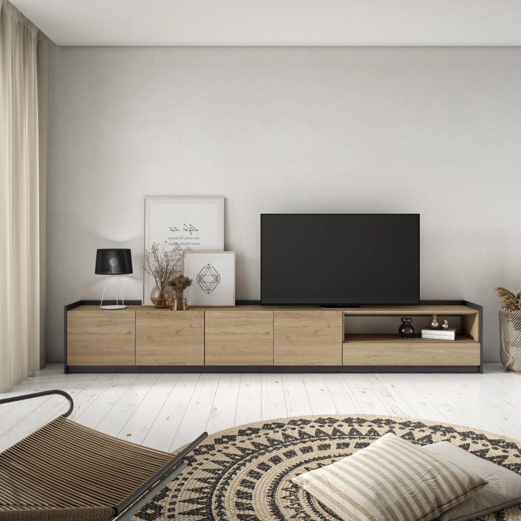 Mobile TV Soggiorno, 310x50x37 cm, Per TV fino a 80", Mobile Soggiorno, Rovere e nero
