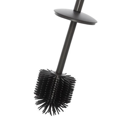 Portascopino grigio opaco con setole nere in silicone e secchio interno