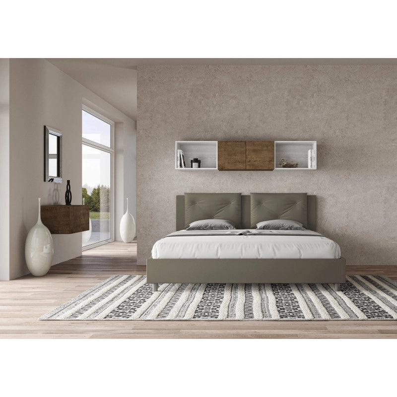 Letto imbottito Matrimoniale 200x210 cm Appia - Similpelle,Senza rete,Cappuccino