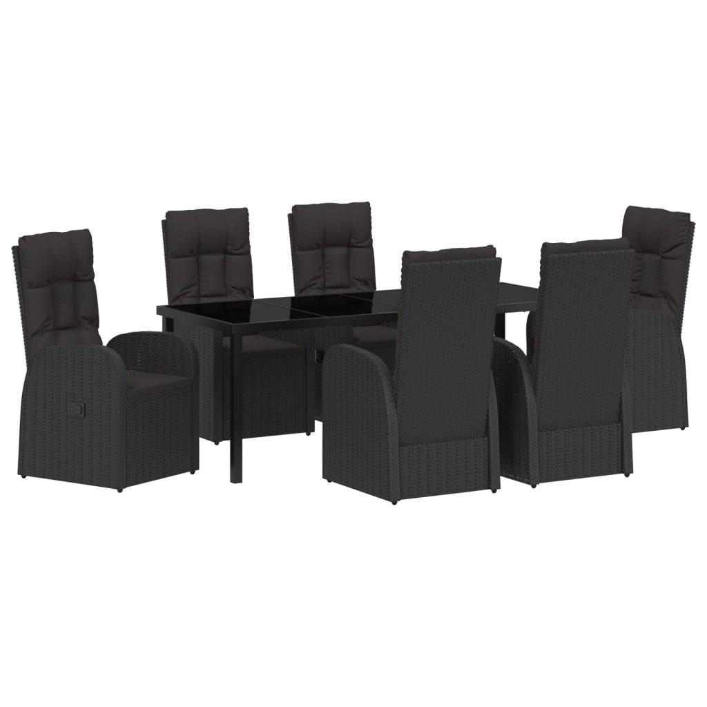 Set da Pranzo da Giardino 7 Pezzi con Cuscini Rattan Nero Poly