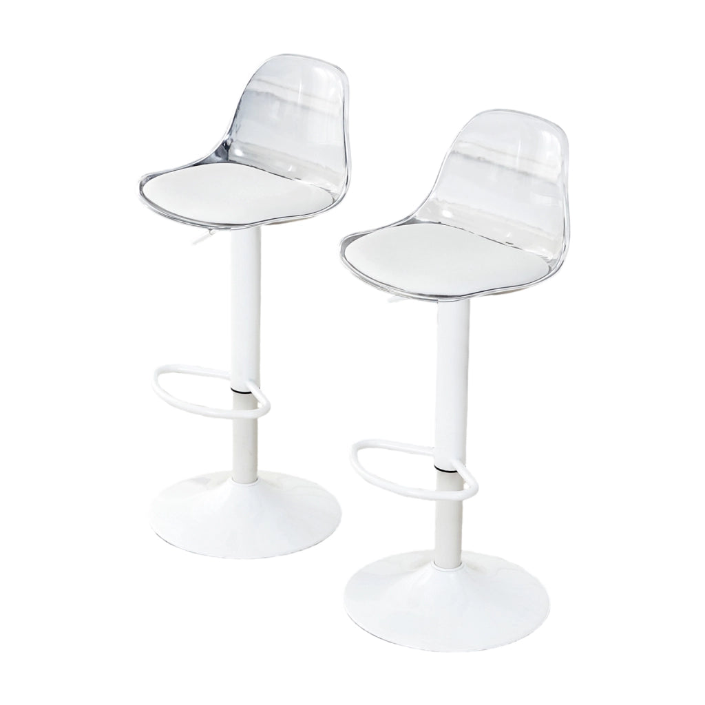 Set di 2 sgabelli da bar 51x49.5x50 cm regolabili con schienale trasparente in metallo e plastica bianco