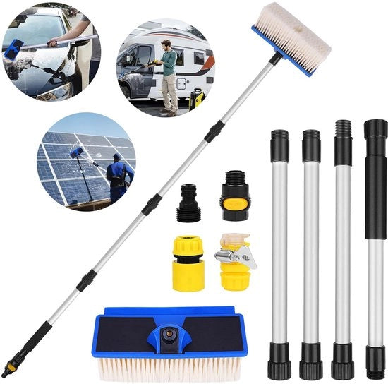 Wasschettore per autotrazione, spazzolino per autotrazione con asta telescopica, 168 cm, con connessione idraulica, adatto per autocarri, camper, caravan, auto, autobus, furgoni, camper.
